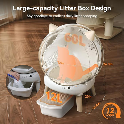 Self Cleaning Litter Box - E2 Automatic Cat Litter Box Large Smart Self Cleaning Robot for Cats, Double Safety Protection, App Control, 2 Roll Garbage Bags & Mat