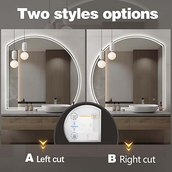 Niccy Half Moon Led Mirror for Bathroom, 40" Semi Round Backlit Mirror for Wall Lighted Mirror with Frameless 3 Color, Defogger, Explosion-Proof, HD Glass and IP65 Vanity Mirror