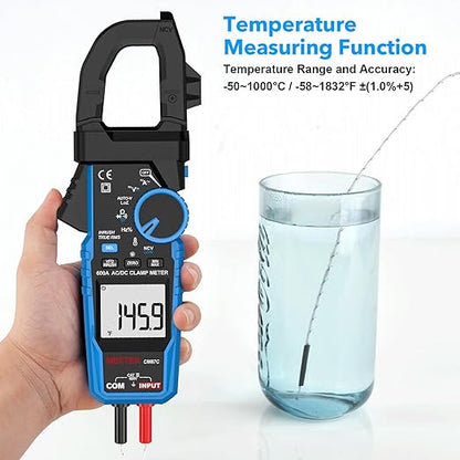 Digital Inrush Clamp Meter Multimeter, MESTEK T-RMS 6000 Counts 600A Current Amp Volt Meter with VFD,LOZ Mode; Measures NCV AC/DC Current Voltage Temperature Resistance Capacitance Continuity