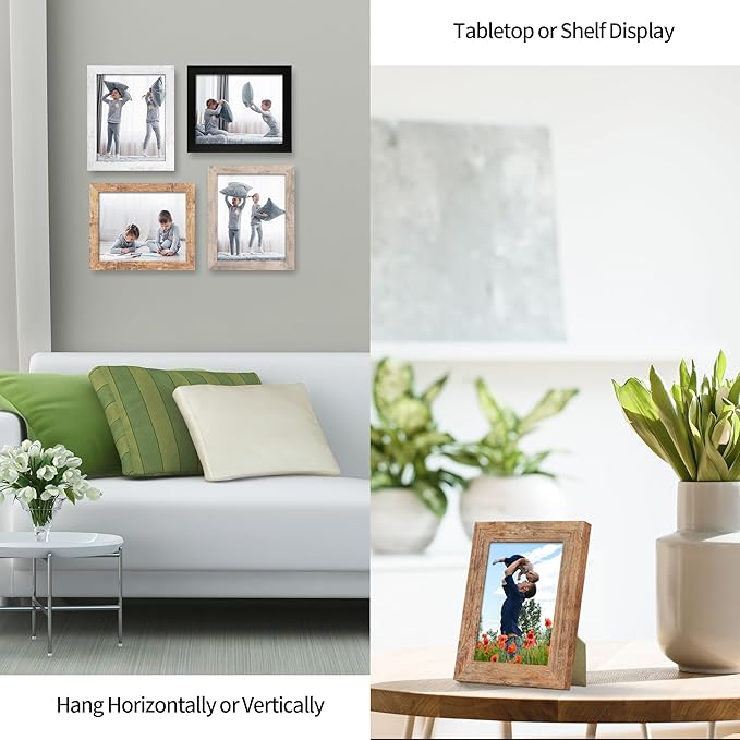 iRahmen 4x6 Picture Frame Set of 4 with High Definition Real Glass, Mixed Color Wood Photo Frames for Desktop Display and Wall Mounting