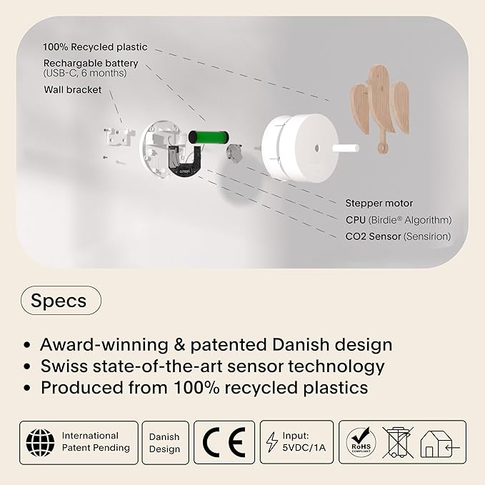 Birdie 2.0 - Design Indoor CO2 Monitor - Air Quality Meter for Home & Office - Promotes Mental & Physical Health - Modern Interior Decor - Reducing Health Risks with Clean Air (Wood, FullBirdie)