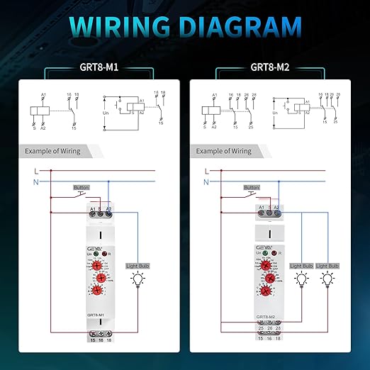Time Relay Multifuction GRT8 M1 AC 230V with 10 Relay Timer Control Delay Function Mode DIN Rail Electronic Relays of Wide Time Delay Range for 0.1 Seconds to 10 Days