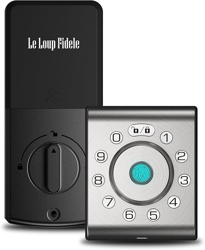 LELOUPFIDELE Smart Lock – Keyless Entry Door Lock with Keypad Deadbolt, Fingerprint & Anti-Peek Code, Compact Design, Auto-Lock, Easy Install for Home//Office (Satin Nickel)