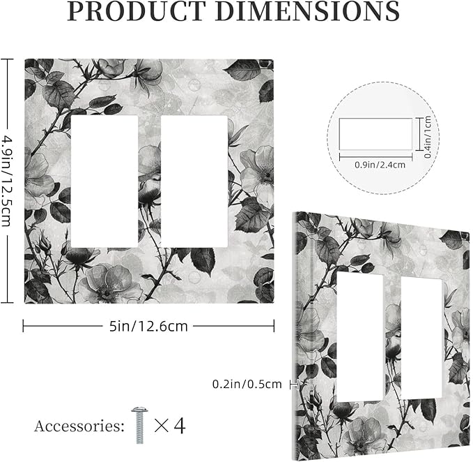 Decorative Outlet Covers Black Breezy Watercolor Garden Floral 2 Gang Double GFCI Rocker Electrical Wall Panels Light Switch Cover Plate for Bedroom Home Decor