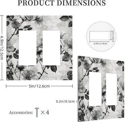 Decorative Outlet Covers Black Breezy Watercolor Garden Floral 2 Gang Double GFCI Rocker Electrical Wall Panels Light Switch Cover Plate for Bedroom Home Decor