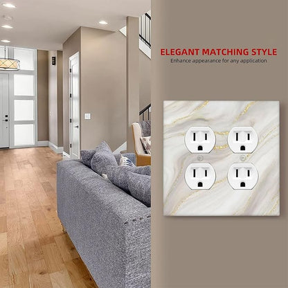 White Grey Gold Marble Simple Tiles Outlet Covers 2 Gang Double Duplex Decorative Light Switch Covers Electrical Wallplates Socket Faceplate for Bathroom Kitchen Decor