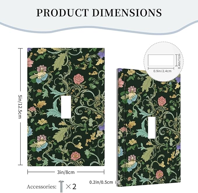 Decorative Light Switch Cover Plate Vintage Green Leaf Plant Rustic Pink Flower 1 Gang Wall Plate Oversized Single Toggle Wall Cover Plate Jumbo Electrical Switchplate Faceplate