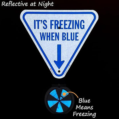 SmartSign It's Freezing When Blue Inverted Triangular Sign with Down Arrow - 18 inch, 80 mil Aluminum, 3M Laminated Engineer Grade Reflective Material, Blue and White, Made in USA