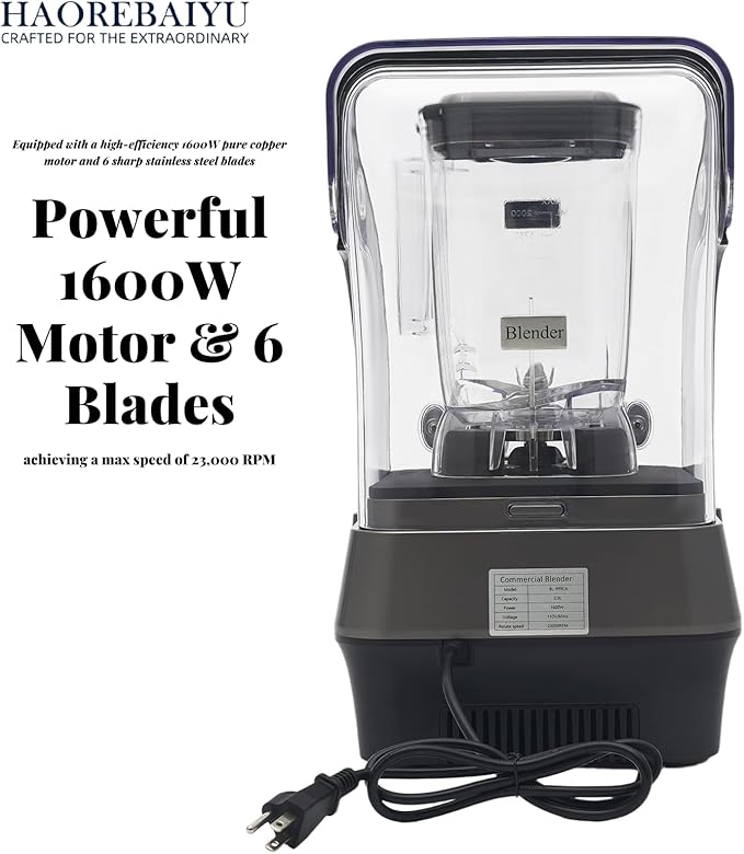 1600W Commercial Blender, 2L Large Capacity Multifunctional Blender with 9-Speed & Pulse, High-Speed Motor for Smoothies, Ice Crushing, Juice, Soup - Professional Heavy Duty & Quiet Design(110V)