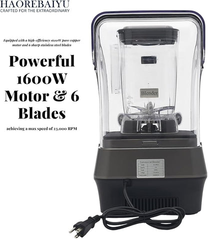 1600W Commercial Blender, 2L Large Capacity Multifunctional Blender with 9-Speed & Pulse, High-Speed Motor for Smoothies, Ice Crushing, Juice, Soup - Professional Heavy Duty & Quiet Design(110V)