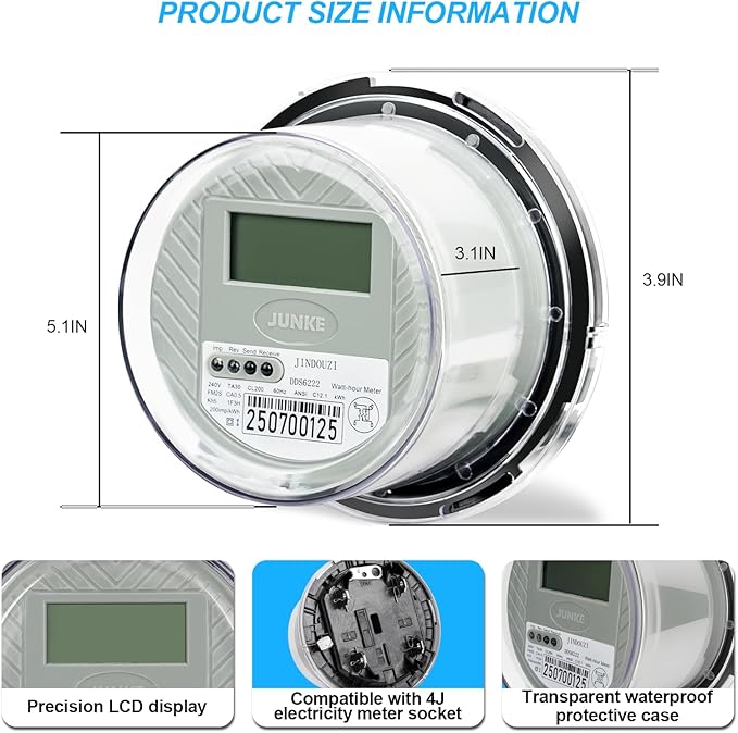RV Digital Electric Meter,240V 2 Wire KWH Meter,Watt Meter, Used for RV and Home Meter
