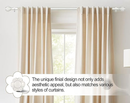 KAMANINA White Curtain Rods for Windows 72 to 144 Inches (6-12ft) Long Heavy Duty Curtain Rod, 7/8 Inch Adjustable Drapery Rods with Decorative Netted Texture Finials