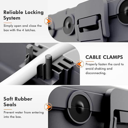 RESTMO 5-Piece Outdoor Waterproof Electrical Box Set – 12.5" x 8.5" x 5" Large & 7.1" x 2.3" x 2.3" Small, Weatherproof Boxes for Power Strip, Outlet, Plug, Socket, Timer, Holiday Light, Gray