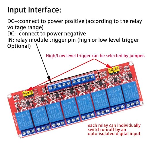 Relay Module with Optocoupler High/Low Level Trigger for Arduino (12, 12V Relay 8 Channel)