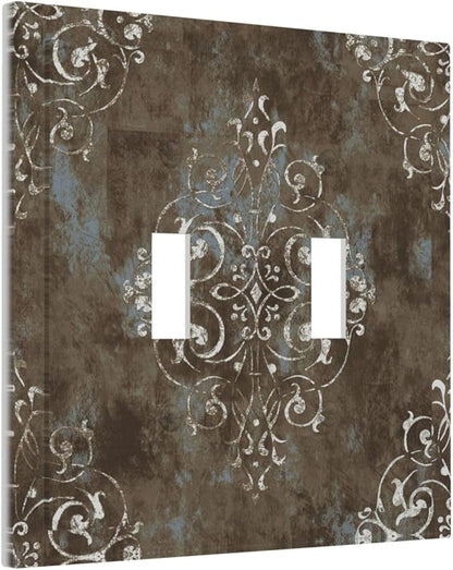 Gothic Vintage Abstract Brown Patterns Double Toggle Light Switch Covers 2 Gang Wall Plate Dual Decorative Switchplate Electrical Faceplate for Country Bathroom Bedroom Decor