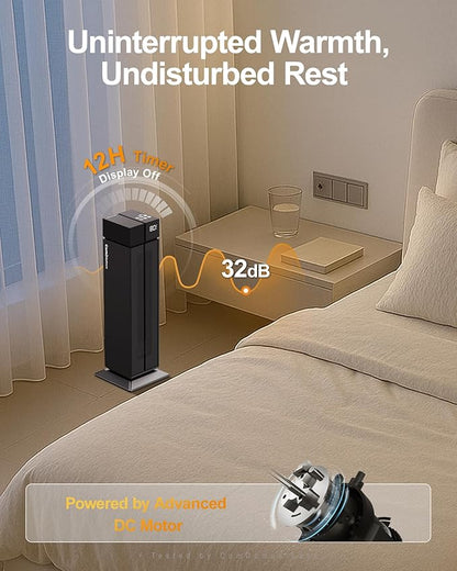 Space Heater Large Room, 25” Electric Room Heaters for Indoor Use with 120° Oscillation, 3 Heat Levels, 3 Modes, Multiple Safety Protections, 12H Timer, Black Ceramic Tower Heater for Bedroom