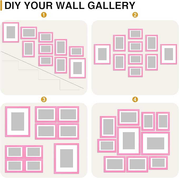 decorUhome Picture Frames Collage Wall Decor for Photo Gallery Display, Assorted Picture Frames set of 10 Including Two 8x10 / Four 5x7 / Four 4x6 for Family Wall Decor, Pink, 10 Pack