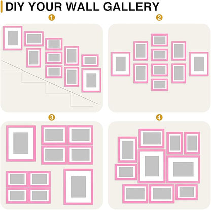 decorUhome Picture Frames Collage Wall Decor for Photo Gallery Display, Assorted Picture Frames set of 10 Including Two 8x10 / Four 5x7 / Four 4x6 for Family Wall Decor, Pink, 10 Pack