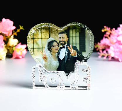 FANF&YKPY Personalized Crystal Custom Color Pictures - Heart-shaped Crystal Photo Frame, Birthdays, Wedding Anniversaries gift for her, Wedding Gifts, for Girlfriends, Husbands,Wife,Friends