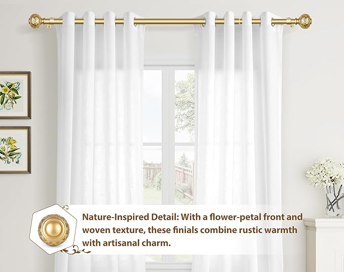 TONIAL Gold Curtain Rod 32 to 120 Inches, 7/8 Adjustable Curtain Rods for Windows 20 to 116 Inches, Splicing Drapery Rods Heavy duty with Netted Texture Finials