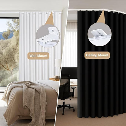Aluminum Ceiling Curtain Track Set with Hooks Ceiling Mount and Wall Mount Room Divider Sliding Curtain Tracks Rods Flexible Heavy Duty Curtain Rail Hook Sets, White,18FT