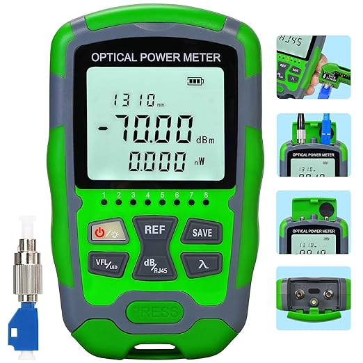 Dry Cell A-M70 OPM Portable Fiber Optic Power Meter Integrated Machine 50 (FC/SC/ST) & RJ45 Network Test Portable Fiber Optic Tester ‑70 to +10 1pc FC to LC Adapter