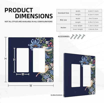 Decorative Outlet Covers Vintage Blue Morris Strawberry Thief Bird Flower 2 Gang Wall Plate Double Rocker Two Switch Wall Cover Plate Jumbo Dual GFCI Faceplate