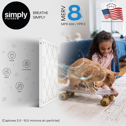 Simply 20x23x1 Air Filter, Merv 8, 6 Pack, For Home AC Furnace & HVAC (Actual Size: 19.56"x22.56"x0.75") DUST, Pet & Allergy Control,