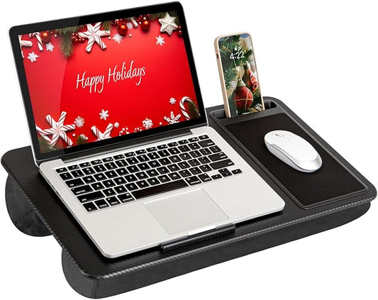 LAPGEAR Home Office Lap Desk with Device Ledge, Mouse Pad, and Phone Holder - Black Carbon - Fits up to 15.6 Inch Laptops - Style No. 91588