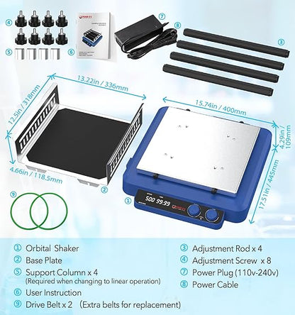 FOUR E'S SCIENTIFIC Orbital and Linear Shaker, 20-500 RPM Lab Orbital Rotator Shaker with Brushless DC Motor, Max. Load Capacity 7.5 KG