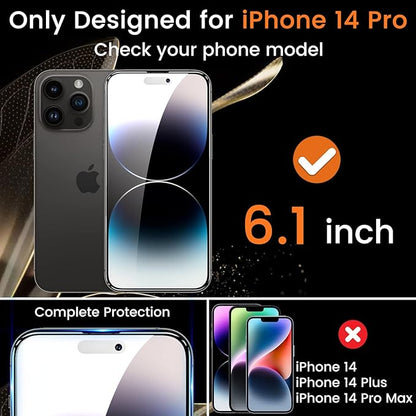 3+3 Pack Privacy Screen Protector for iPhone 14 Pro 6.1-Inch with 3 Pack Camera Lens Protector, Anti Spy Tempered Glass Film 9H Hardness Bubble Free Case Friendly