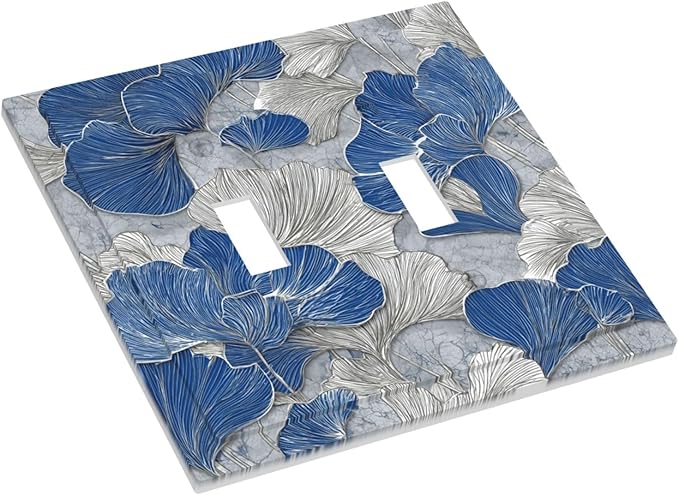 Abstract Blue Marble Plant Leaves 2 Gang Double Toggle Decorative Light Switch Covers Electrical Faceplate Switch Plates for Bathroom Kitchen Home