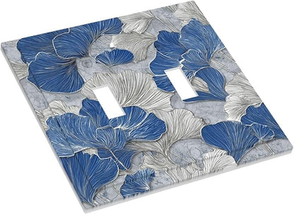 Abstract Blue Marble Plant Leaves 2 Gang Double Toggle Decorative Light Switch Covers Electrical Faceplate Switch Plates for Bathroom Kitchen Home