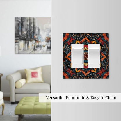 Boho Colorful Mandala Outlet Covers Light Switch Cover Plate 2 Gang Double Rocker Wall Plates Decorative Switch Plates Plug Cover Electrical GFCI Receptacle Cover for Home 4.9 X 5 IN
