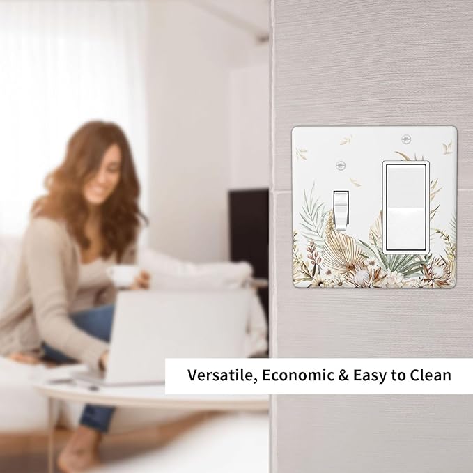 Outlet Covers Boho Leaves Watercolor Tan Leaf Floral Plant 1 Toggle 1 Rocker Combination Decorative Wall Plate Light Switch Cover Plate Electrical Switch Plates for Bedroom Home Decor