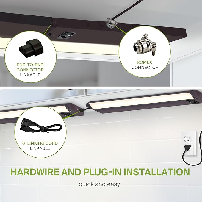 ASD Swivel LED Under Cabinet Lighting Bronze, 24 Inch 12W, Hardwired or Plug-in, 2700K/3000K/4000K, Hi/Low Switch, Rotatable Lens, Dimmable Linkable Under Counter Light for Kitchen, ETL & Energy Star