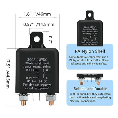 Remote Battery Disconnect Switch 12V, 200A, Negative Disconnect Switch with Anti-Battery Drain and Anti-Theft Features, Power Saver for Cars, Trucks, and SUVs