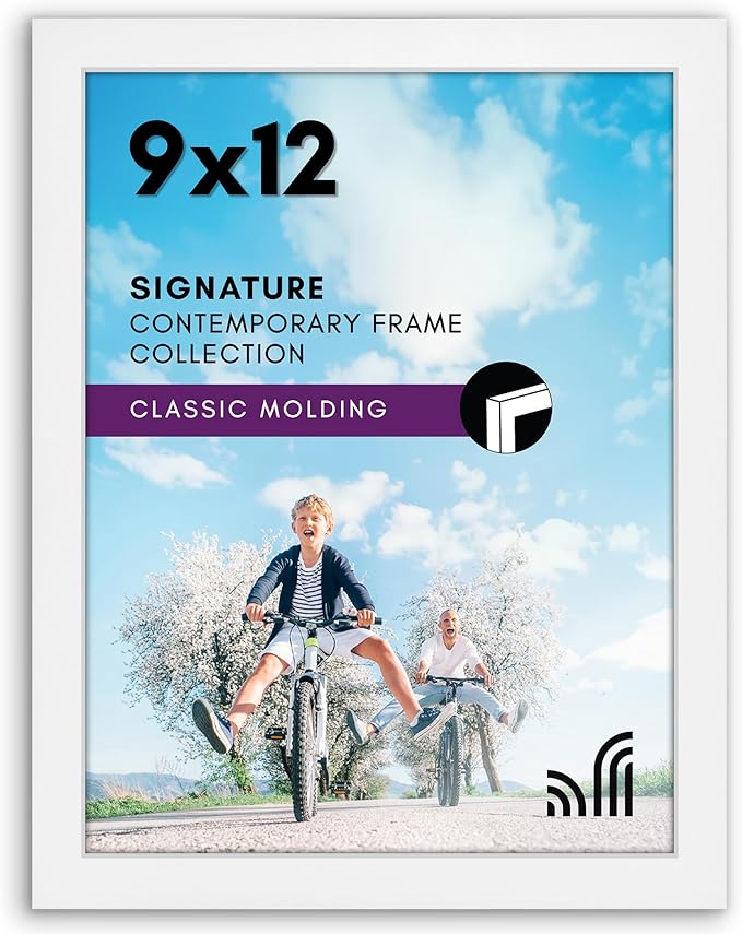 Americanflat 9x12 Picture Frame with Shatter-Resistant Glass - Signature Collection - Gallery-Style Frames Made of Engineered Wood - Photo Frame for Tabletop and Wall Display - White