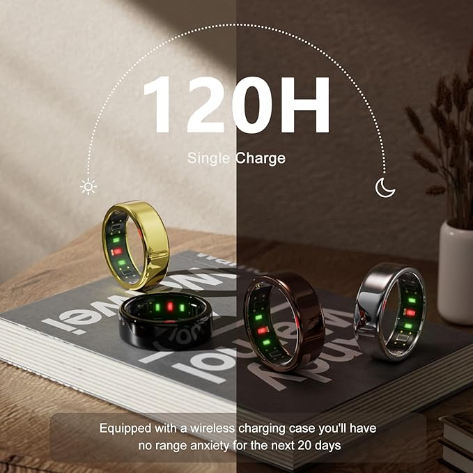 Smart Ring for Women Men- Sleep/Fitness/Stress/Heart Rate Tracker- Menstrual Records - 7 Days Battery Life - Wireless Charging - No APP Subscription - iOS & Android Compatible (Rosegold, 11)