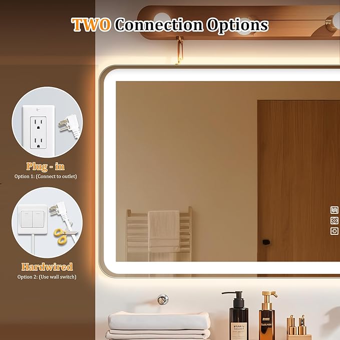 24"x32" LED Bathroom Mirror with Lights, Front and Backlit, Stepless Dimmable, Lighted Mirror for Bathroom Wall, 3 Colors Dimmable Vanity Mirror with Lights, Anti-Fog, Shatter-Proof Glass(Round)