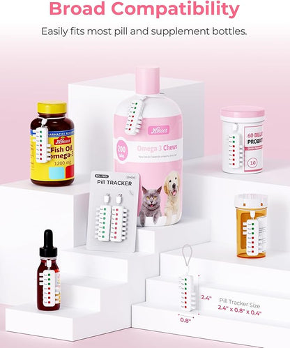 Pill Reminder for Easy Tracking Without Refills, Reusable Pill Tracker for Vairous Bottles, Arthritis-Friendly & Anti-Slide Medication Tracker, Compact Medicine Reminder for Pet Meds, White, 2-Pack