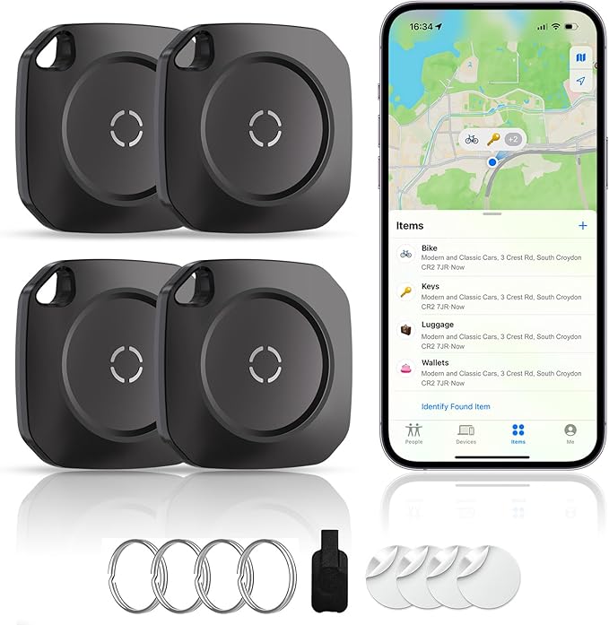 Air Tracker Tag-4 Pack, Smart Bluetooth Tracker Work with Apple Find My(iOS Only), Luggage Tracker Tag for Key, Luggage, Backpack, Suitcase, Replaceable Battery, weTag, Black