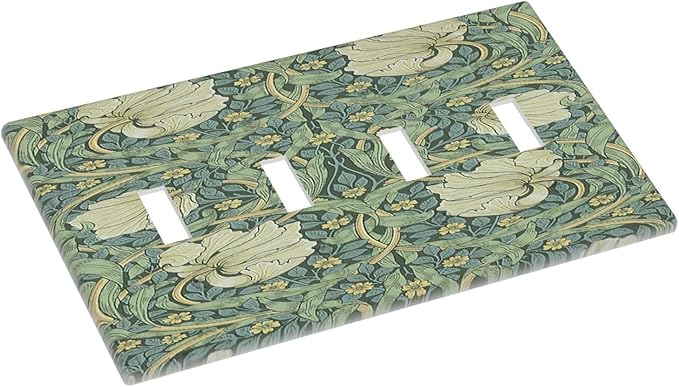 Light Switch Covers Vintage Floral Plant Sage Green William Morris Quad Toggle 4 Gang Wall Plate Electrical Faceplate Decorative Switch Plates for Bedroom Home Decor
