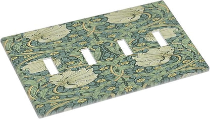 Light Switch Covers Vintage Floral Plant Sage Green William Morris Quad Toggle 4 Gang Wall Plate Electrical Faceplate Decorative Switch Plates for Bedroom Home Decor