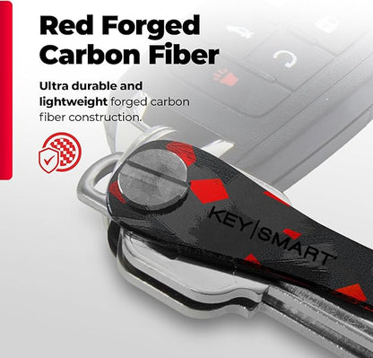 KEYSMART Key Holder for Keychain - Compact Key Organizer for Key Chain, Minimalist Clutter-Free EDC Keychains Key Ring, Red Forged Carbon Fiber, 14 Keys