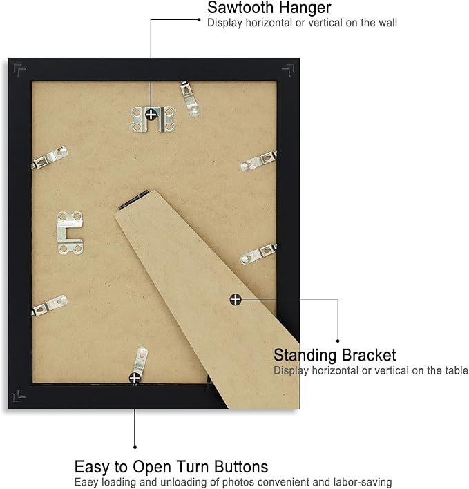 iRahmen 8x10 Picture Frame with HD Tempered Glass, Wood Photo Frames for Tabletop and Wall Mount (Black, 1 Pack)
