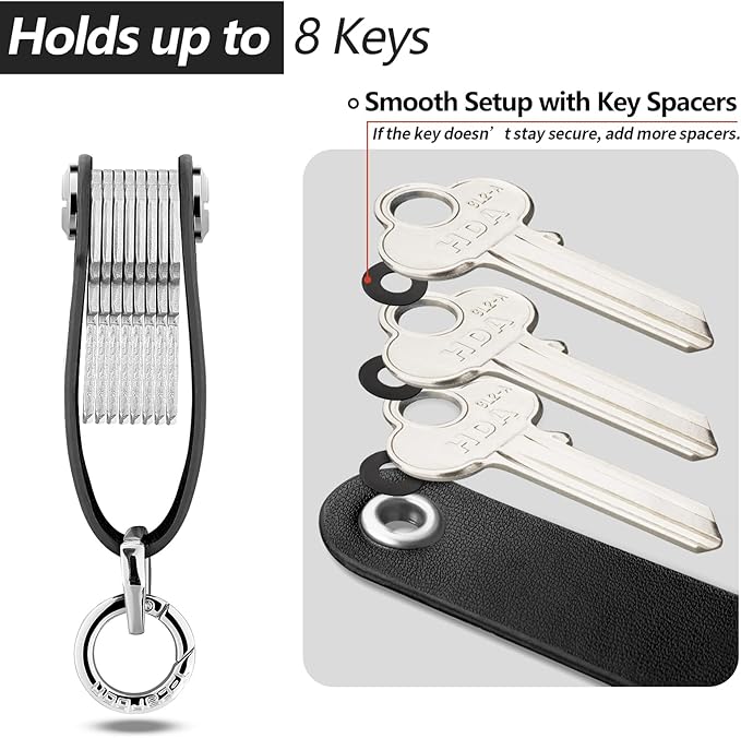 T-carbon Key Organizer, Carbon Fiber Leather Compact Key Holder, Silent Keychain, Expandable Key Case Holds Up to 8 Keys