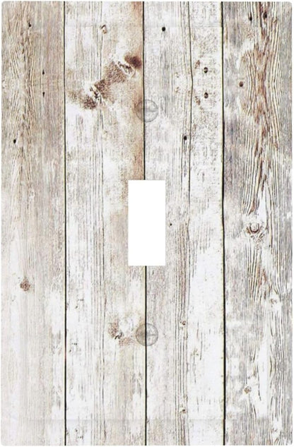 Vintage Light Wood Retro Rustic White Gray Oak Print Decorative Light Switch Cover 1 Gang Single Toggle Device Electrical Faceplate Switchplates Decorator Outlet Wall Plate for Farmhouse Home Decor