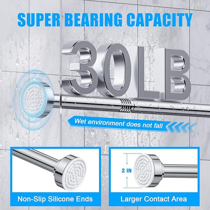 TEECK Shower Curtain Rod, 32-43 inch Adjustable Spring Tension Curtain Rod, Never Rust Anti-Slip Shower Curtain Rod for Bathroom, No Drilling, Never Collapse, Easy to Use, Silver