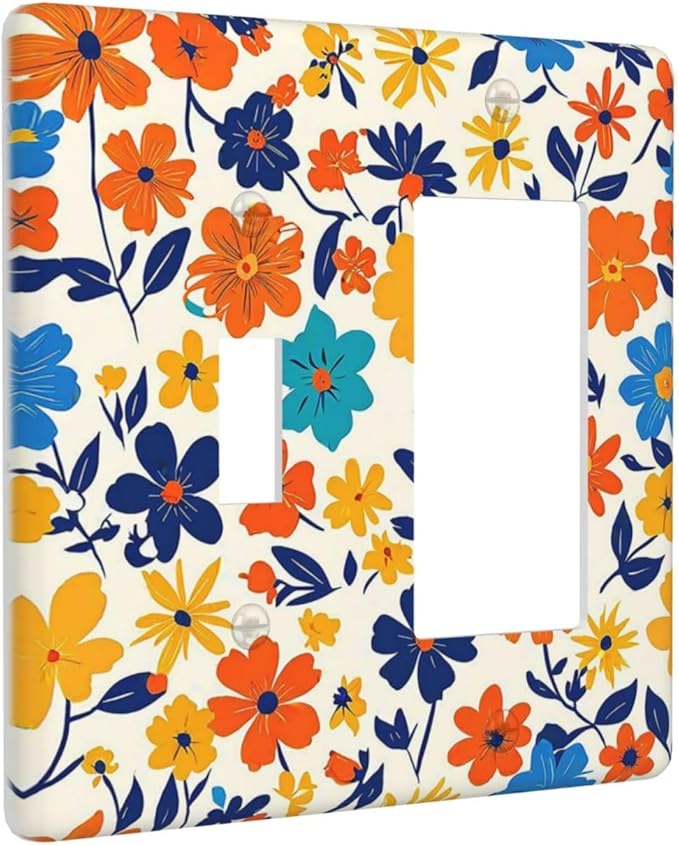 Nature Flowers Botany Plant Art Floral Outlet Covers 1 Toggle 1 Rocker Combination Light Switch Cover Plate Decorative Wall Plate Electrical Switch Plates for Bedroom Bathroom Decor